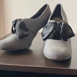 Grey and black heels